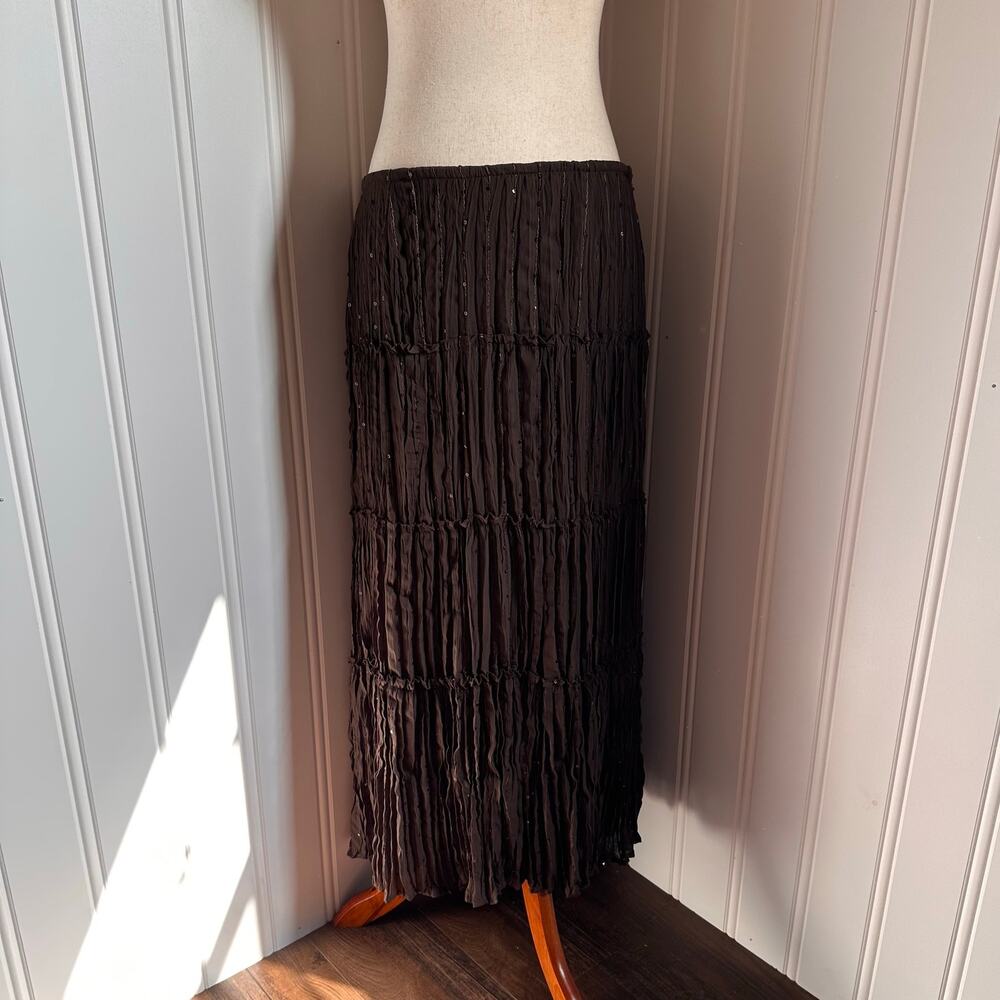 Vintage Y2K Fairy Brown Sequin Maxi Skirt M